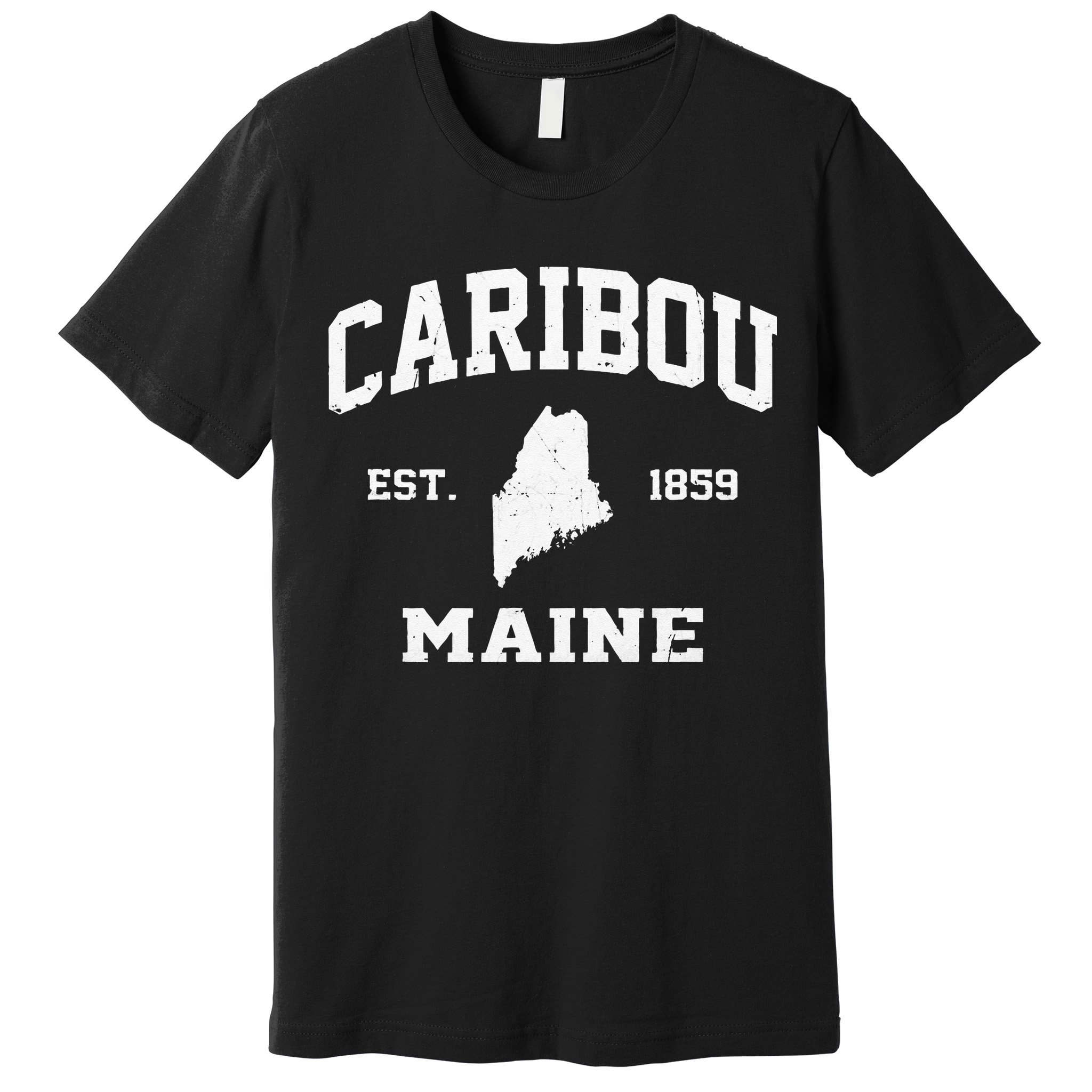 Caribou Maine ME Vintage State Athletic Style Premium T-Shirt