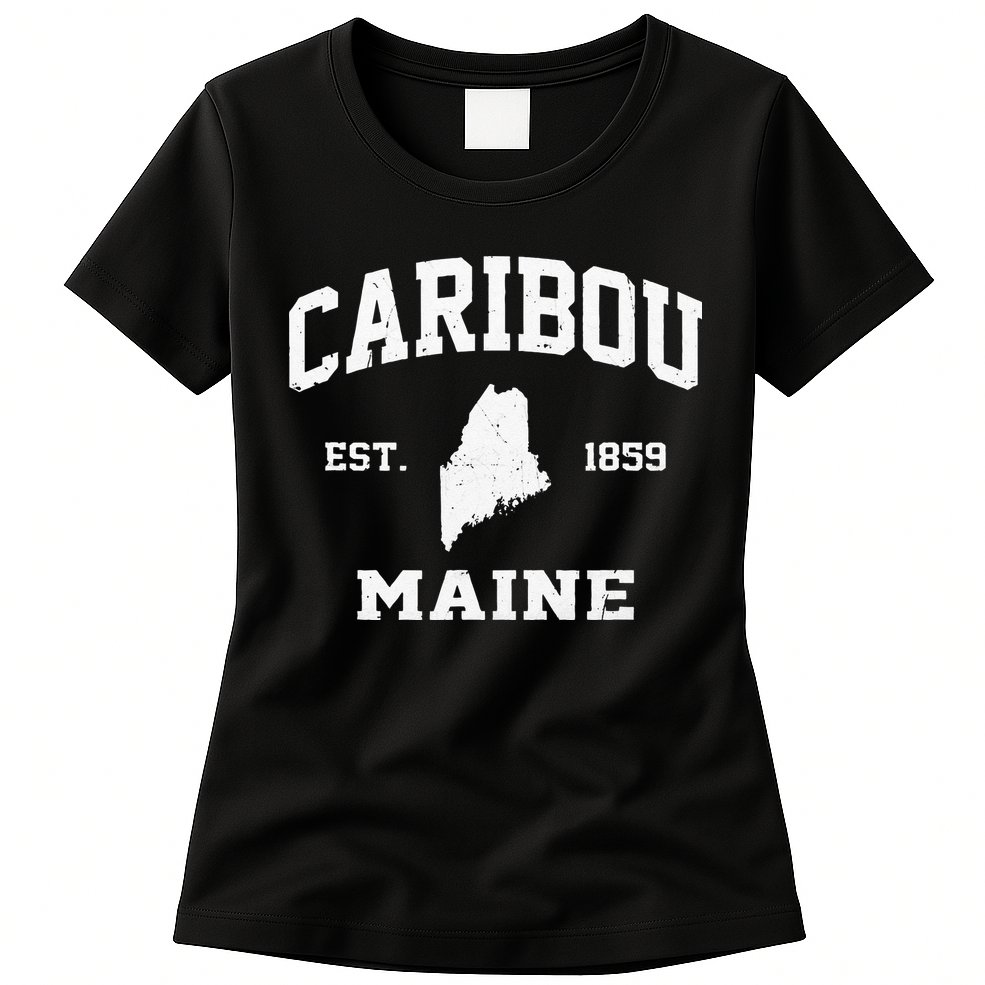 Caribou Maine ME Vintage State Athletic Style Womens T-Shirt