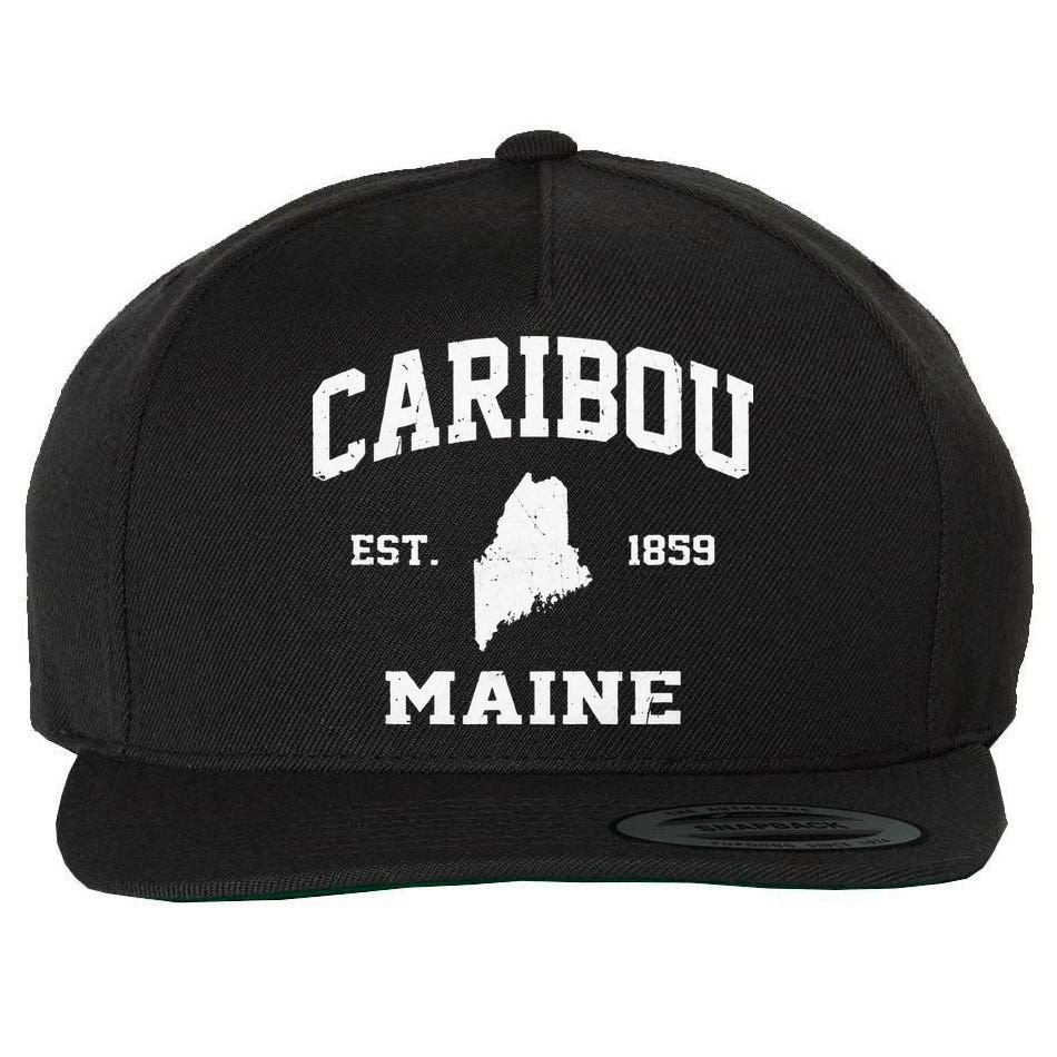 Caribou Maine ME Vintage State Athletic Style Wool Snapback Cap