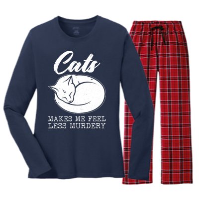 Cats Makes Me Feel Less Murdery Women's Long Sleeve Flannel Pajama Set 