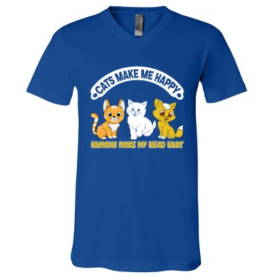 Cats Make Me Happy Hu Make My Head Hurt Funny Cats Great Gift V-Neck T-Shirt