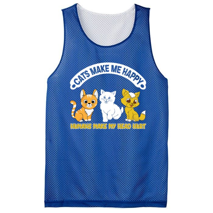 Cats Make Me Happy Hu Make My Head Hurt Funny Cats Great Gift Mesh Reversible Basketball Jersey Tank