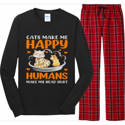 Cats Make Me Happy Hu Make My Head Hurt Funny Gift Long Sleeve Pajama Set