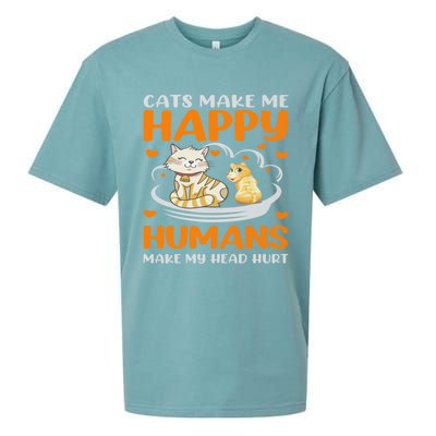 Cats Make Me Happy Hu Make My Head Hurt Funny Gift Sueded Cloud Jersey T-Shirt