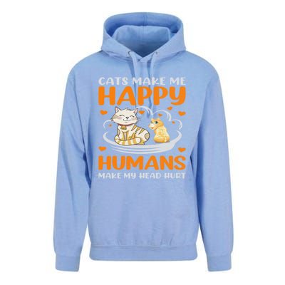 Cats Make Me Happy Hu Make My Head Hurt Funny Gift Unisex Surf Hoodie