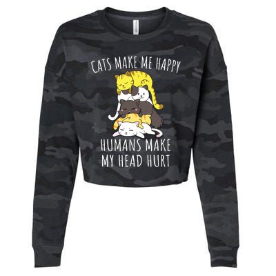 Cats Make Me Happy Humans Make My Head Hurt Cropped Pullover Crew