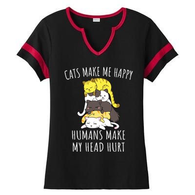 Cats Make Me Happy Humans Make My Head Hurt Ladies Halftime Notch Neck Tee