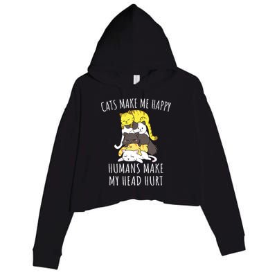 Cats Make Me Happy Humans Make My Head Hurt Crop Fleece Hoodie