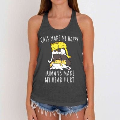 Cats Make Me Happy Humans Make My Head Hurt Women's Knotted Racerback Tank