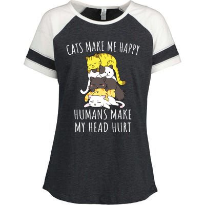 Cats Make Me Happy Humans Make My Head Hurt Enza Ladies Jersey Colorblock Tee