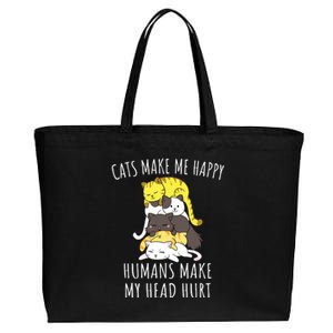 Cats Make Me Happy Humans Make My Head Hurt Cotton Canvas Jumbo Tote