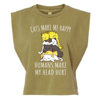 Cats Make Me Happy Humans Make My Head Hurt Garment-Dyed Women's Muscle Tee