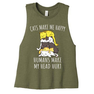 Cats Make Me Happy Humans Make My Head Hurt Women's Racerback Cropped Tank