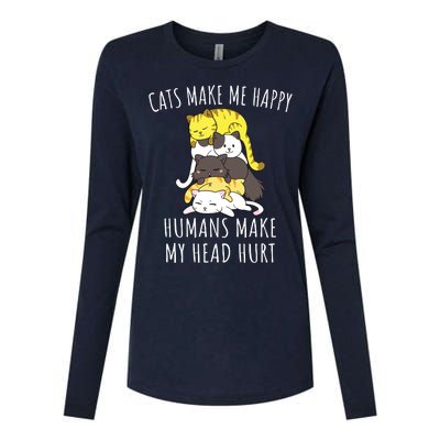 Cats Make Me Happy Humans Make My Head Hurt Womens Cotton Relaxed Long Sleeve T-Shirt