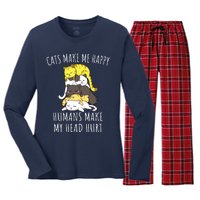 Cats Make Me Happy Humans Make My Head Hurt Women's Long Sleeve Flannel Pajama Set 