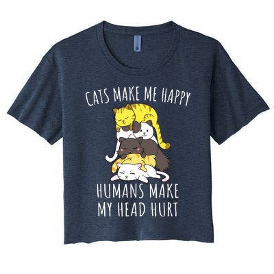 Cats Make Me Happy Humans Make My Head Hurt Women's Crop Top Tee