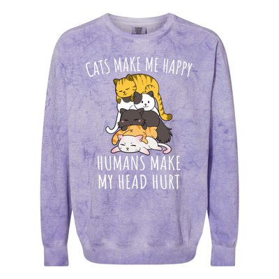 Cats Make Me Happy Hu Make My Head Hurt Gift Colorblast Crewneck Sweatshirt