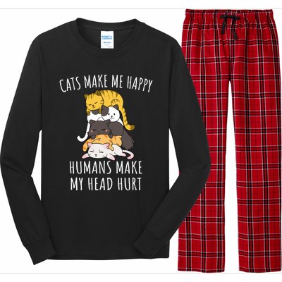 Cats Make Me Happy Hu Make My Head Hurt Gift Long Sleeve Pajama Set