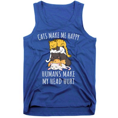 Cats Make Me Happy Hu Make My Head Hurt Gift Tank Top