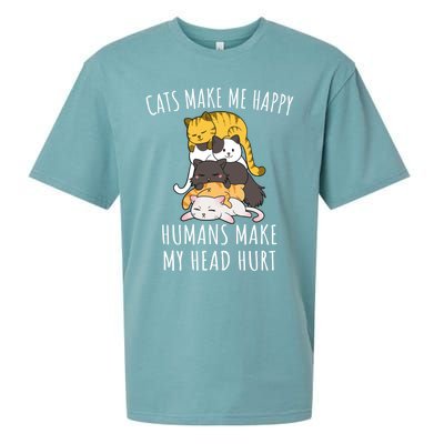 Cats Make Me Happy Hu Make My Head Hurt Gift Sueded Cloud Jersey T-Shirt