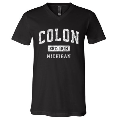 Colon Michigan Mi Vintage Athletic Sports V-Neck T-Shirt