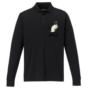 Cat Meh Meow Funny Siamese Cat Lovers Gift Performance Long Sleeve Polo