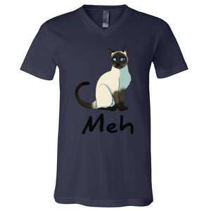 Cat Meh Meow Funny Siamese Cat Lovers Gift V-Neck T-Shirt