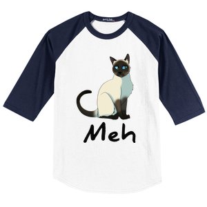 Cat Meh Meow Funny Siamese Cat Lovers Gift Baseball Sleeve Shirt