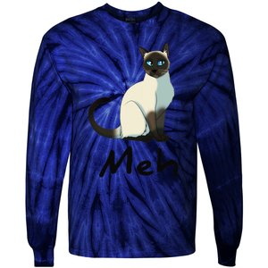 Cat Meh Meow Funny Siamese Cat Lovers Gift Tie-Dye Long Sleeve Shirt