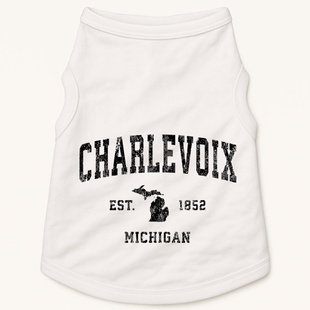 Charlevoix Michigan Mi Vintage Athletic Sports Design Sweatshirt Doggie Tank