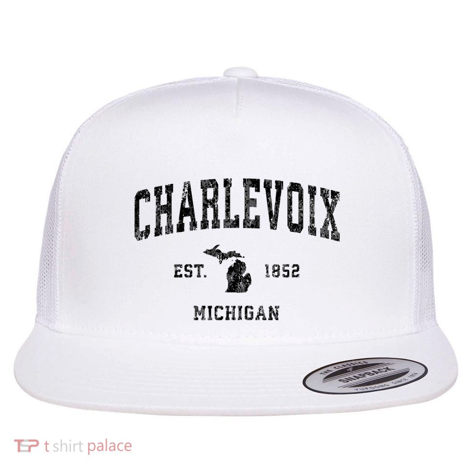 Charlevoix Michigan Mi Vintage Athletic Sports Design Sweatshirt Flatbill Hat