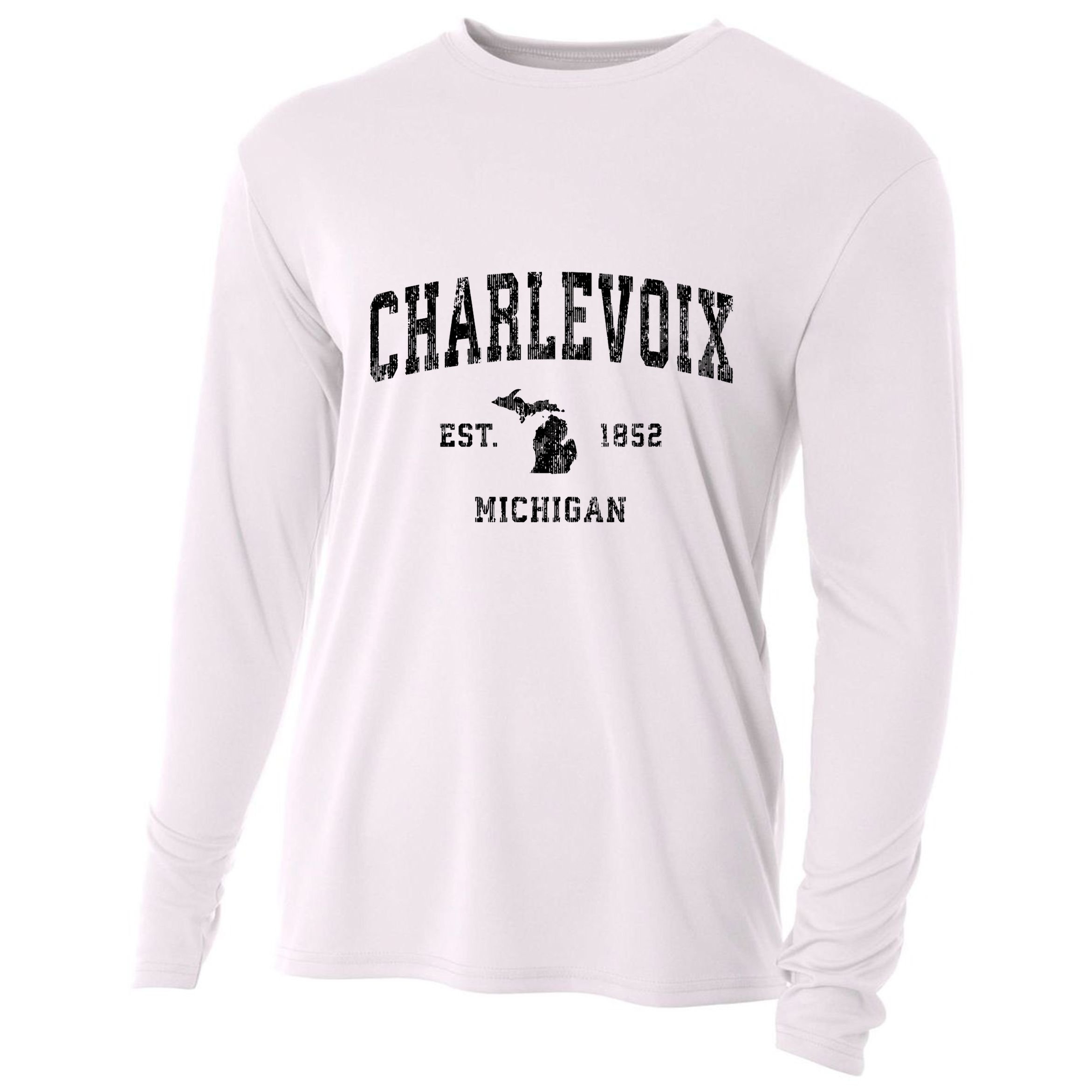 Charlevoix Michigan Mi Vintage Athletic Sports Design Sweatshirt Cooling Performance Long Sleeve Crew