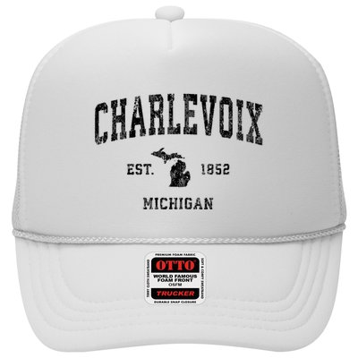 Charlevoix Michigan Mi Vintage Athletic Sports Design Sweatshirt Trucker Hat