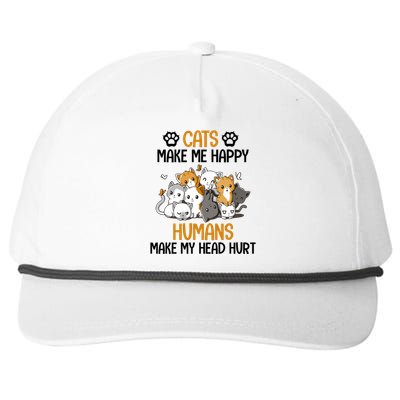 Cats Make Me Happy Hu Make My Head Hurt Gift Snapback Five-Panel Rope Hat