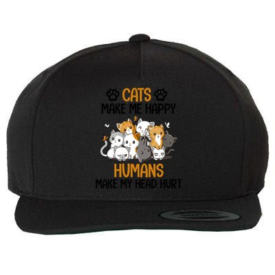 Cats Make Me Happy Hu Make My Head Hurt Gift Wool Snapback Cap