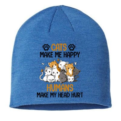 Cats Make Me Happy Hu Make My Head Hurt Gift Sustainable Beanie