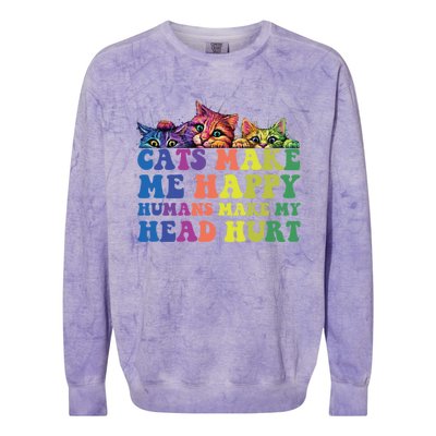 Cats Make Me Happy Hu Make My Head Hurt Gift Colorblast Crewneck Sweatshirt