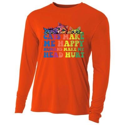 Cats Make Me Happy Hu Make My Head Hurt Gift Cooling Performance Long Sleeve Crew