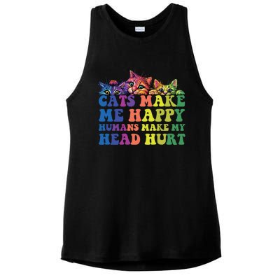 Cats Make Me Happy Hu Make My Head Hurt Gift Ladies PosiCharge Tri-Blend Wicking Tank