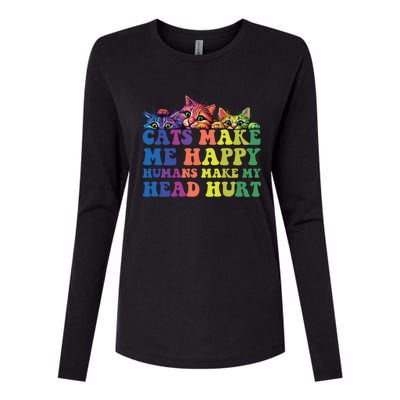 Cats Make Me Happy Hu Make My Head Hurt Gift Womens Cotton Relaxed Long Sleeve T-Shirt