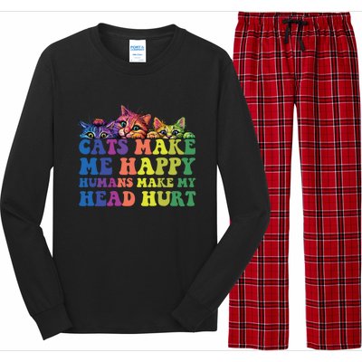 Cats Make Me Happy Hu Make My Head Hurt Gift Long Sleeve Pajama Set