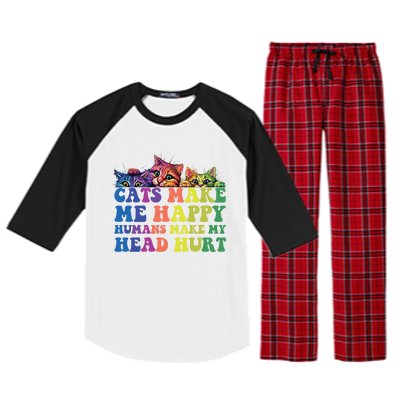 Cats Make Me Happy Hu Make My Head Hurt Gift Raglan Sleeve Pajama Set