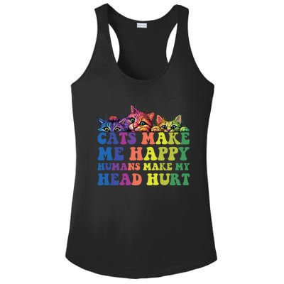 Cats Make Me Happy Hu Make My Head Hurt Gift Ladies PosiCharge Competitor Racerback Tank