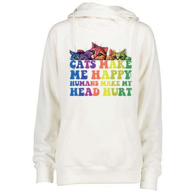 Cats Make Me Happy Hu Make My Head Hurt Gift Womens Funnel Neck Pullover Hood