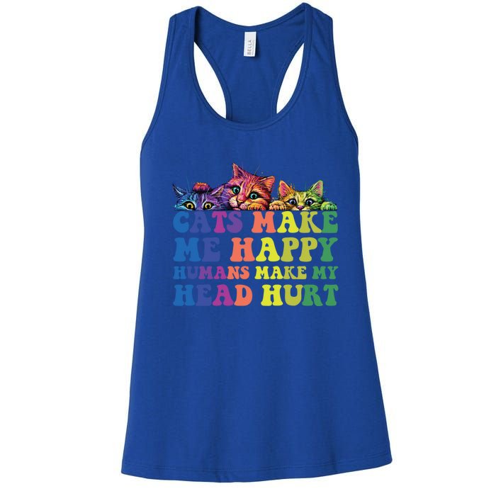 Cats Make Me Happy Hu Make My Head Hurt Gift Women's Racerback Tank