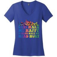 Cats Make Me Happy Hu Make My Head Hurt Gift Women's V-Neck T-Shirt