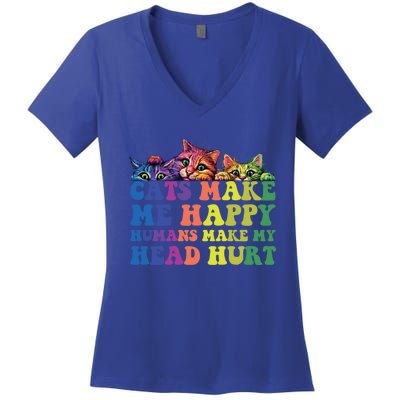 Cats Make Me Happy Hu Make My Head Hurt Gift Women's V-Neck T-Shirt