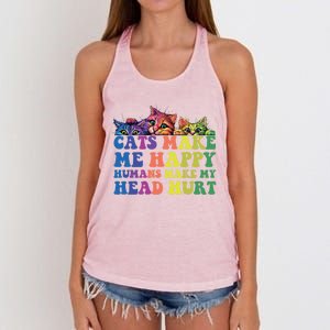 Cats Make Me Happy Hu Make My Head Hurt Gift Women's Knotted Racerback Tank