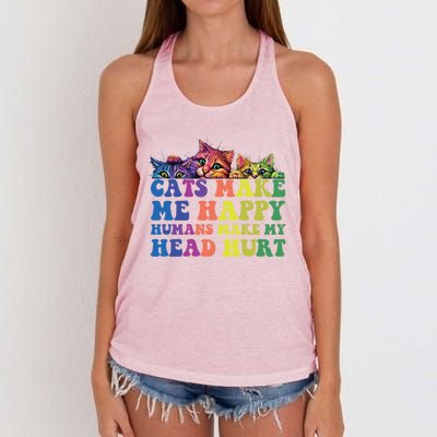 Cats Make Me Happy Hu Make My Head Hurt Gift Women's Knotted Racerback Tank