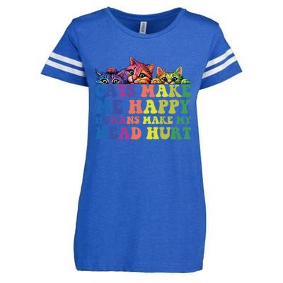 Cats Make Me Happy Hu Make My Head Hurt Gift Enza Ladies Jersey Football T-Shirt